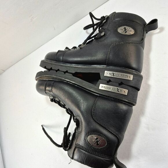 NexGen Men\'s Black Leather Lace-Up Motorcycle Biker Boots Size 8 Vintage main image 14